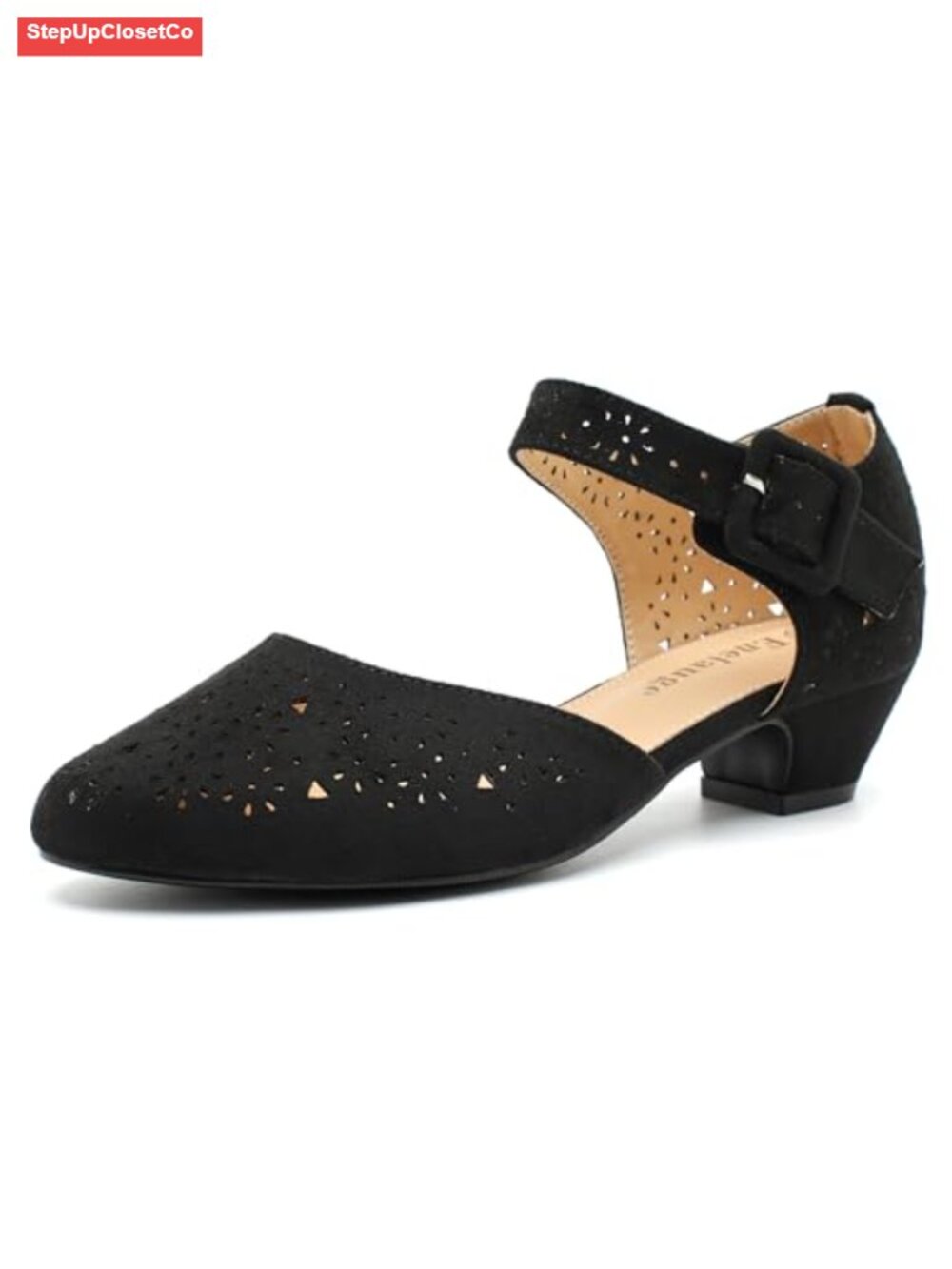 Women's Low Block Chunky Heel D'Orsay Pumps Ankle Strap Work Church Shoes